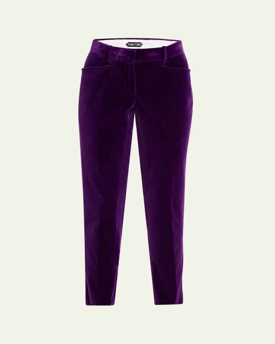 Velvet Slim-Leg Ankle Cigarette Trousers